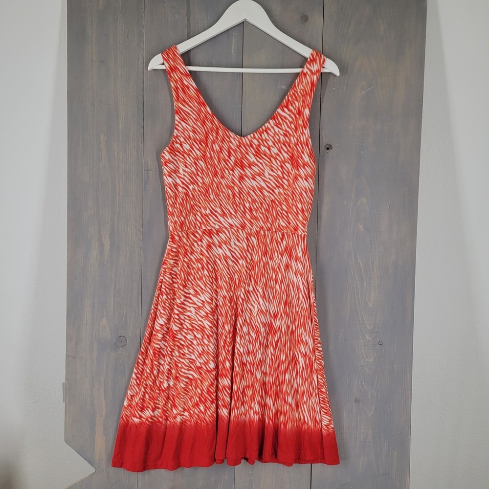Athleta Fit and Flare‎ Dress Womens S Orange Orange White Reef Knit Jersey - Picture 2 of 8